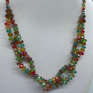 VTG Multicolor Faceted Glass Bead Multi-Strand Necklace and Earring Set Rainbow